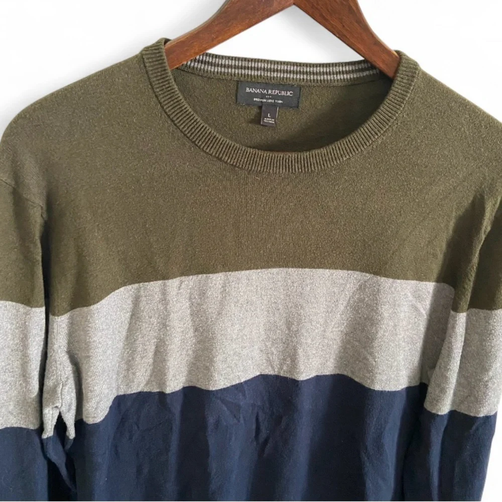 Banana Republic Colorblock Mens Striped Cashmere Silk Cotton Blend Sweater Large